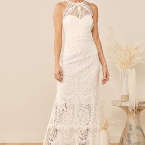 Lulus NWT Magic in the Moment White Lace Tiered Maxi Dress